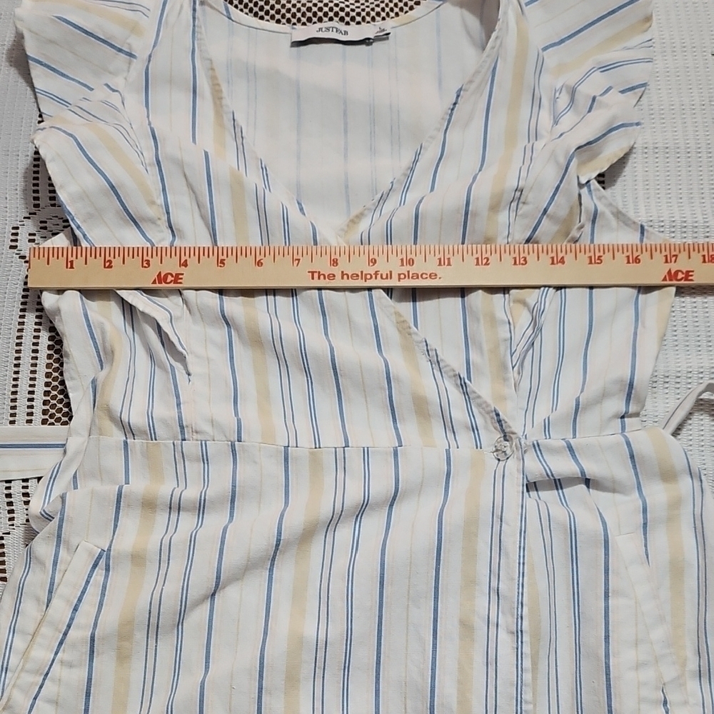 JustFab White and Blue Ruffled Sheath Dress - Picture 6 of 9